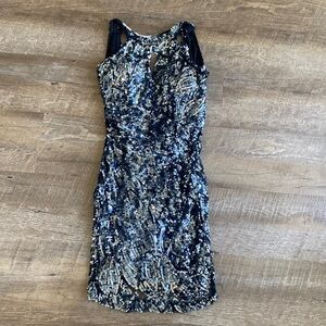 Mac Duggal Sequin Disco Silver Gray Open Back Dress Size 2